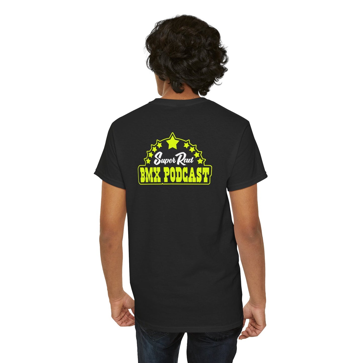 Super Rad BMX Yellow & Black Front and Back Shirt | Vintage BMX T-Shirt
